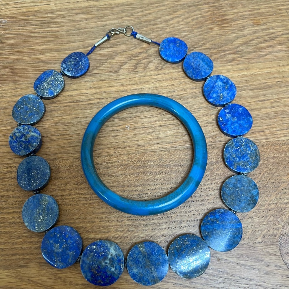 Vintage Blue Stone Necklace and Bracelet Set